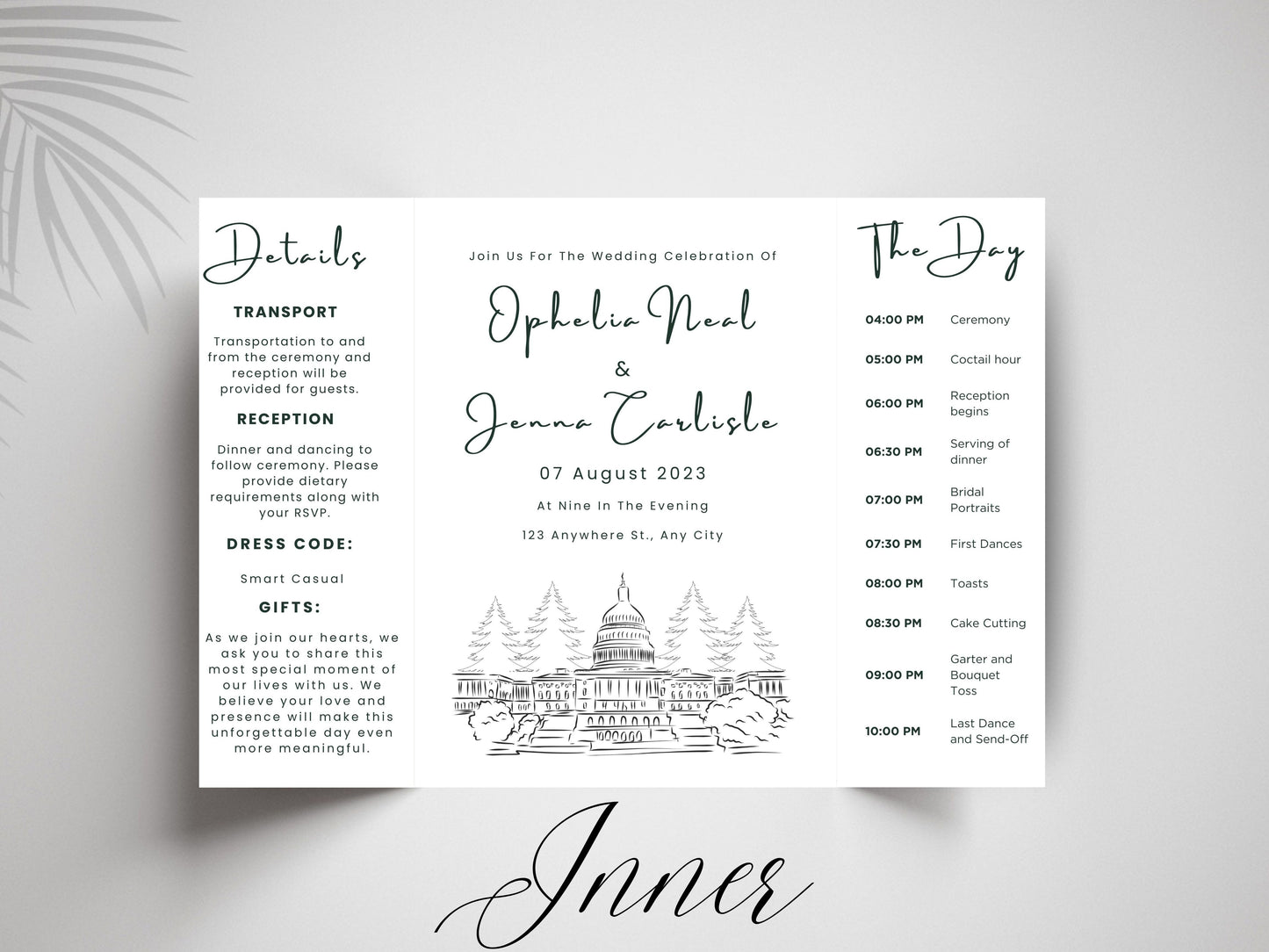 Wedding Itinerary Invitation Template | Modern Timeline Schedule Card | Printable Wedding Program | Minimalist Order of Events. WI147