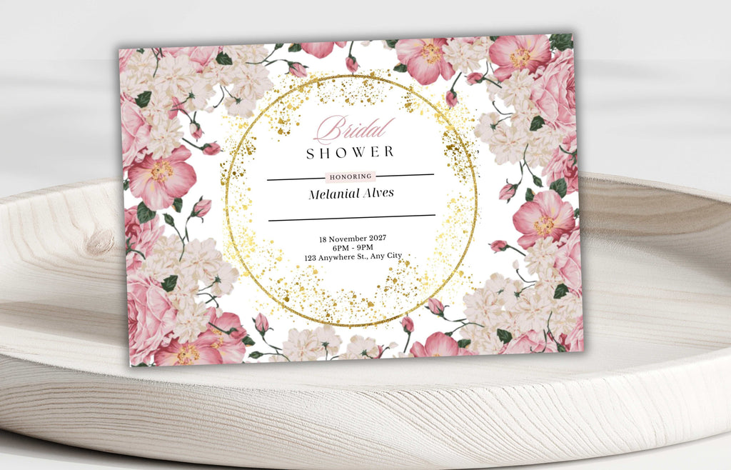 Pink Rose Bridal Shower Invitation | Floral Bridal Shower Editable Invitation Template | Wildflowers Shower Invite Printable | WS44