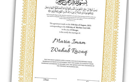 Nikkah Certificate Digital Download Personalized, Luxury Nikkah Certificate, Islamic Wedding Contract, Personalized Muslim Wedding Gift.N181