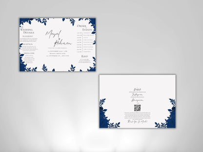 Elegant Gatefold Wedding Invitation | Blue Floral Printable Invite | Modern Ceremony Reception Card | Editable Template. WI133
