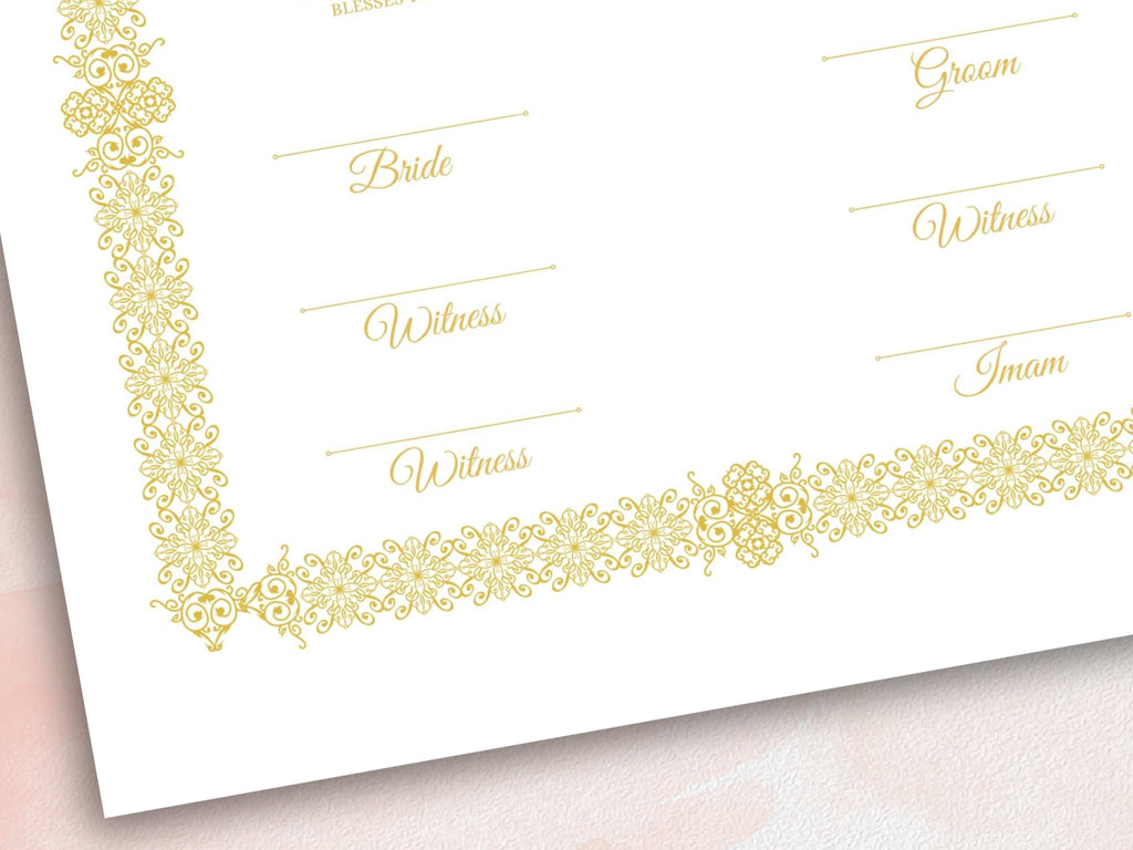 Luxury Nikkah Certificate, Premium A4 Islamic Wedding Contract, Nikkah Nama, Muslim Marriage Certificate, Personalised Names, A4, A3. NN277