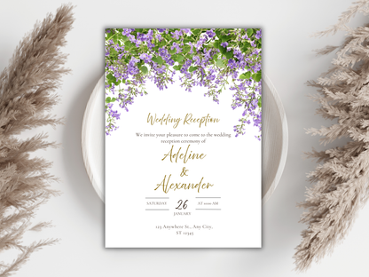 Wedding Invitation Bundle, Printable Wedding Suite, Reception Invite , Wedding Menu,  RSVP • Thank You Card. BW216,214