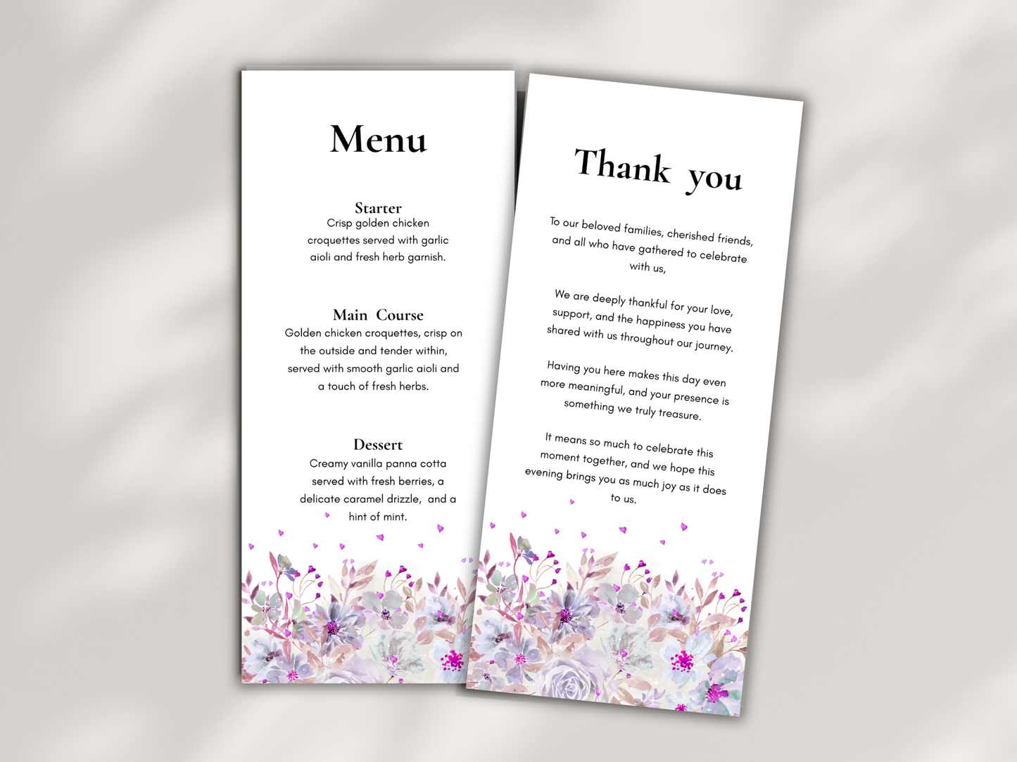 Wedding Thank you Card, Menu Card, Table Card. WI320