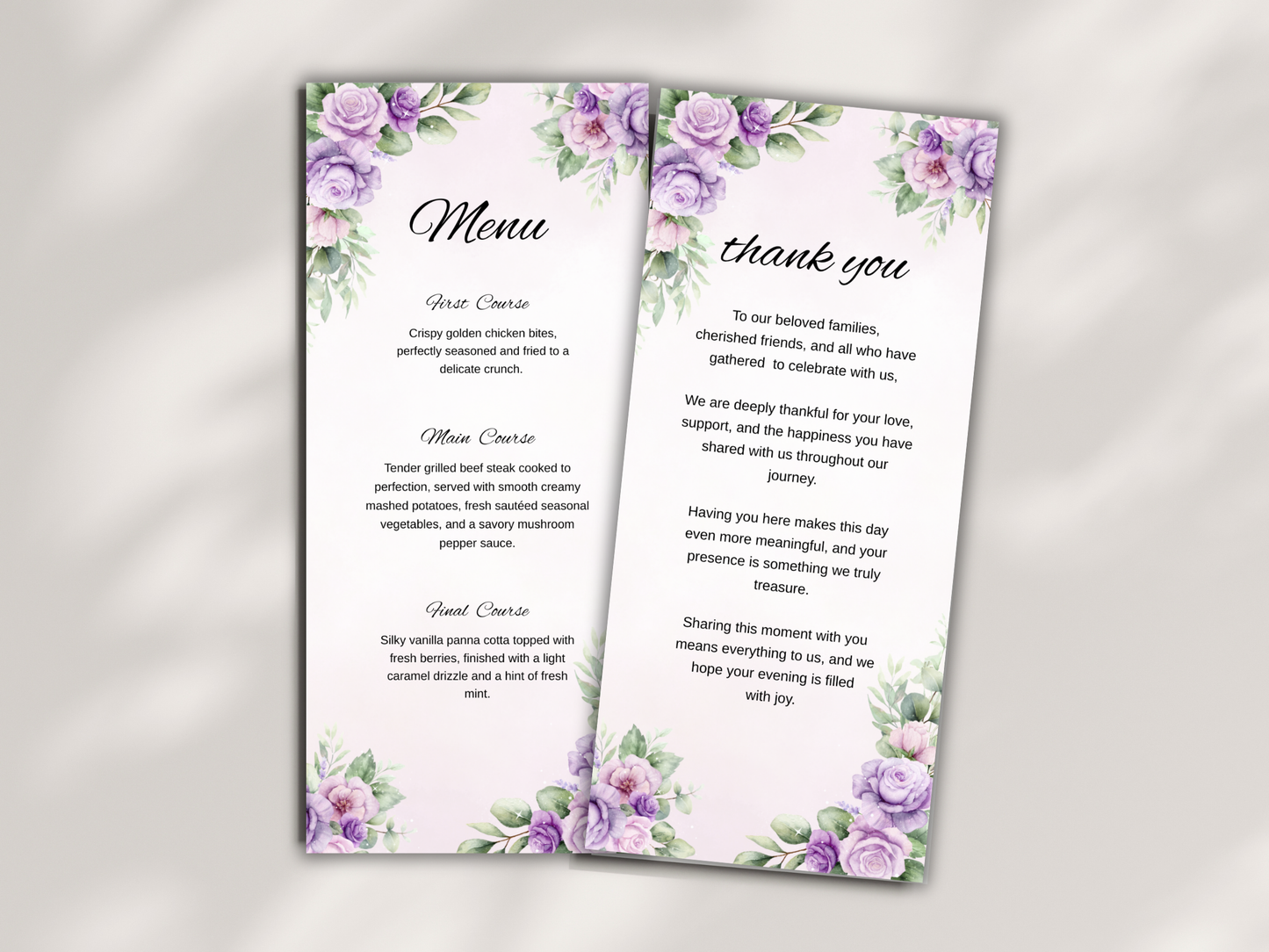 Wedding Thank you Card, Menu Card, Table Card. WI355