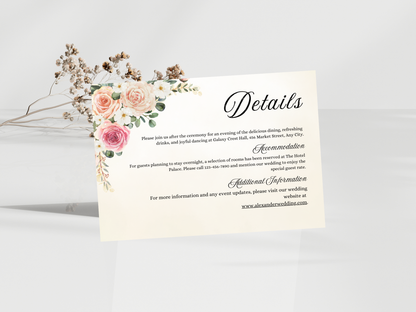 Luxury Wedding Invitation, RVSP, Details Template, Instant Download MTC398