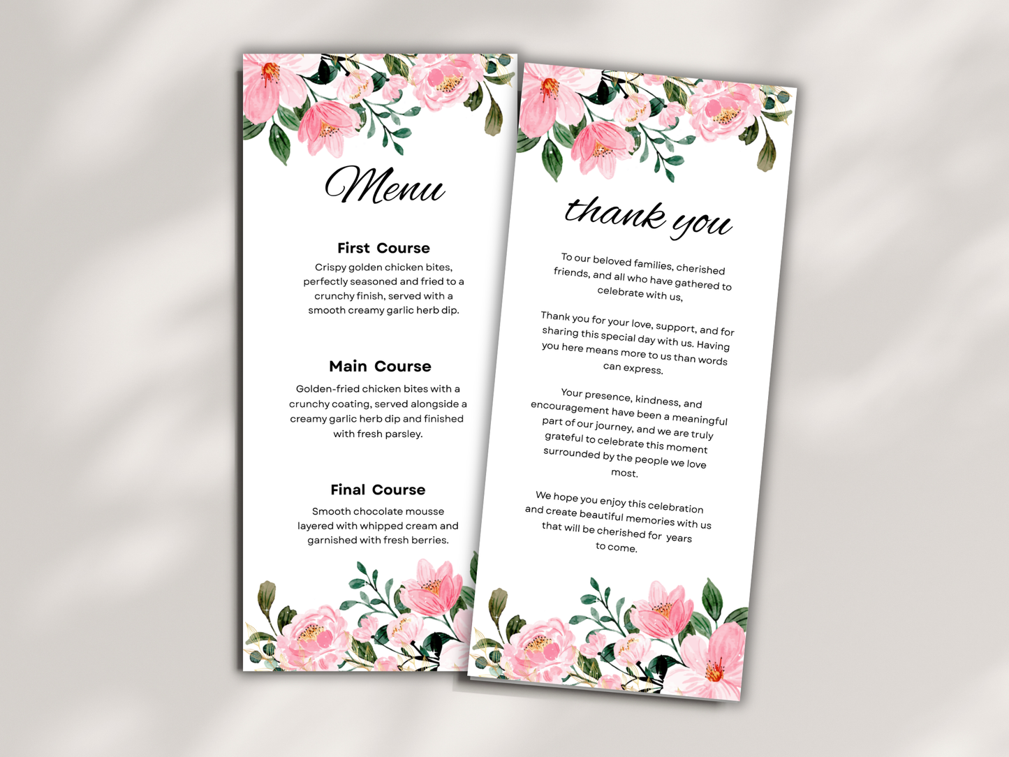 Wedding Menu, Thank You, Table Cards (Editable Canva Template) WI384
