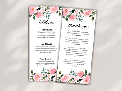 Wedding Menu, Thank You, Table Cards (Editable Canva Template) WI384