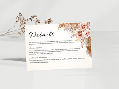 Bohemian Floral Wedding Invitation Suite, Neutral Rose Wedding Invite, Canva Editable Wedding Bundle | MTC417