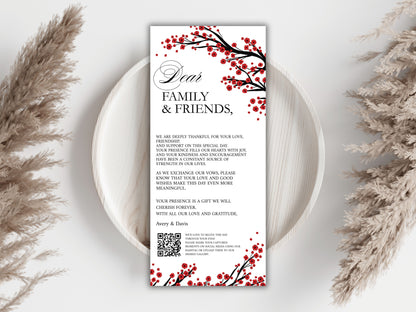 Red Floral Wedding Menu & Thank You Card Template .WI192
