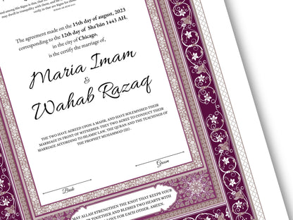 Luxury Nikkah Contract, Digital Printable Personalised Customised Nikkah Certificate, Custom Nikah Nama, Islamic Wedding Contract. NN168