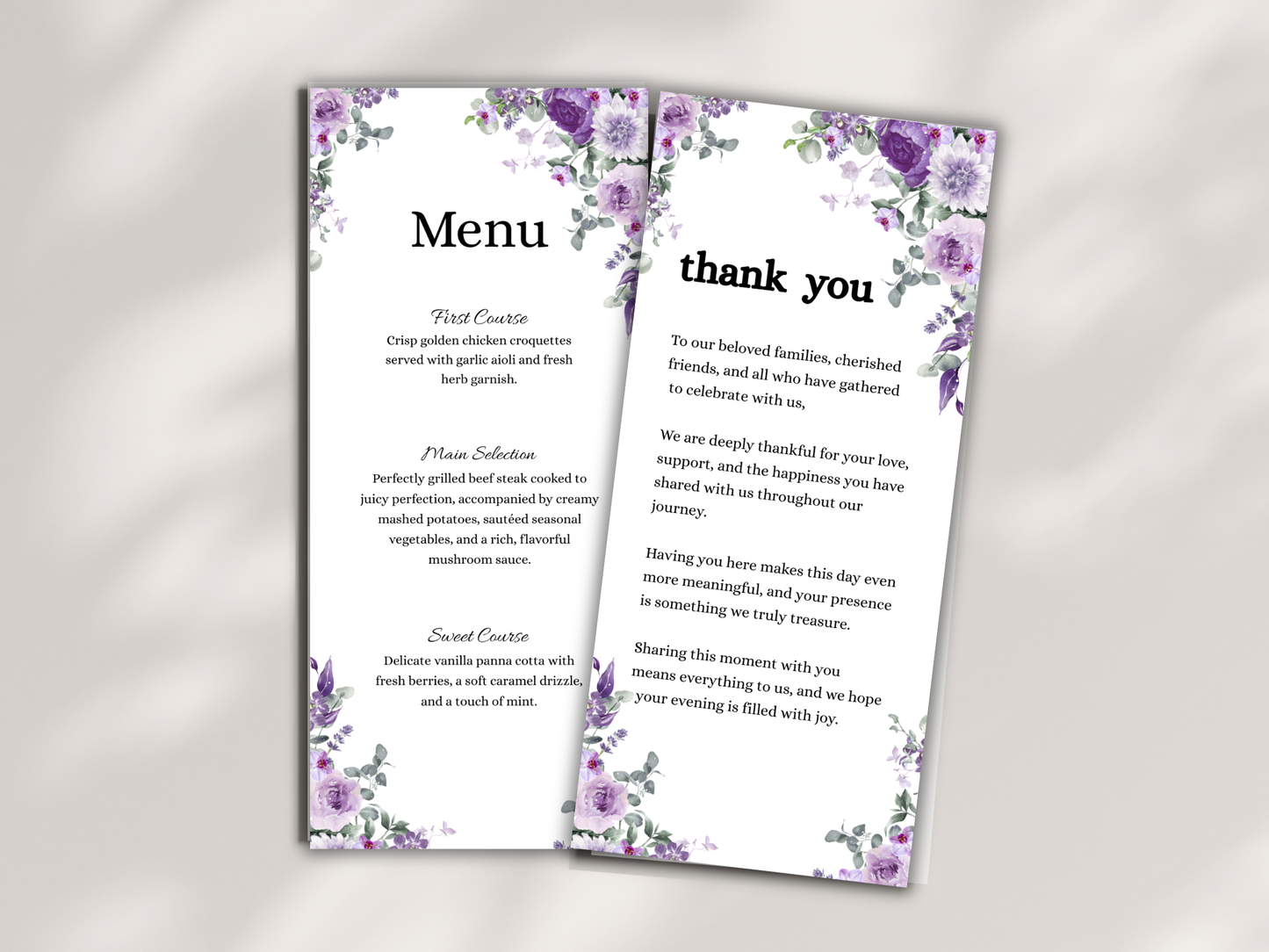 Wedding Thank you Card, Menu Card, Table Card. WI330