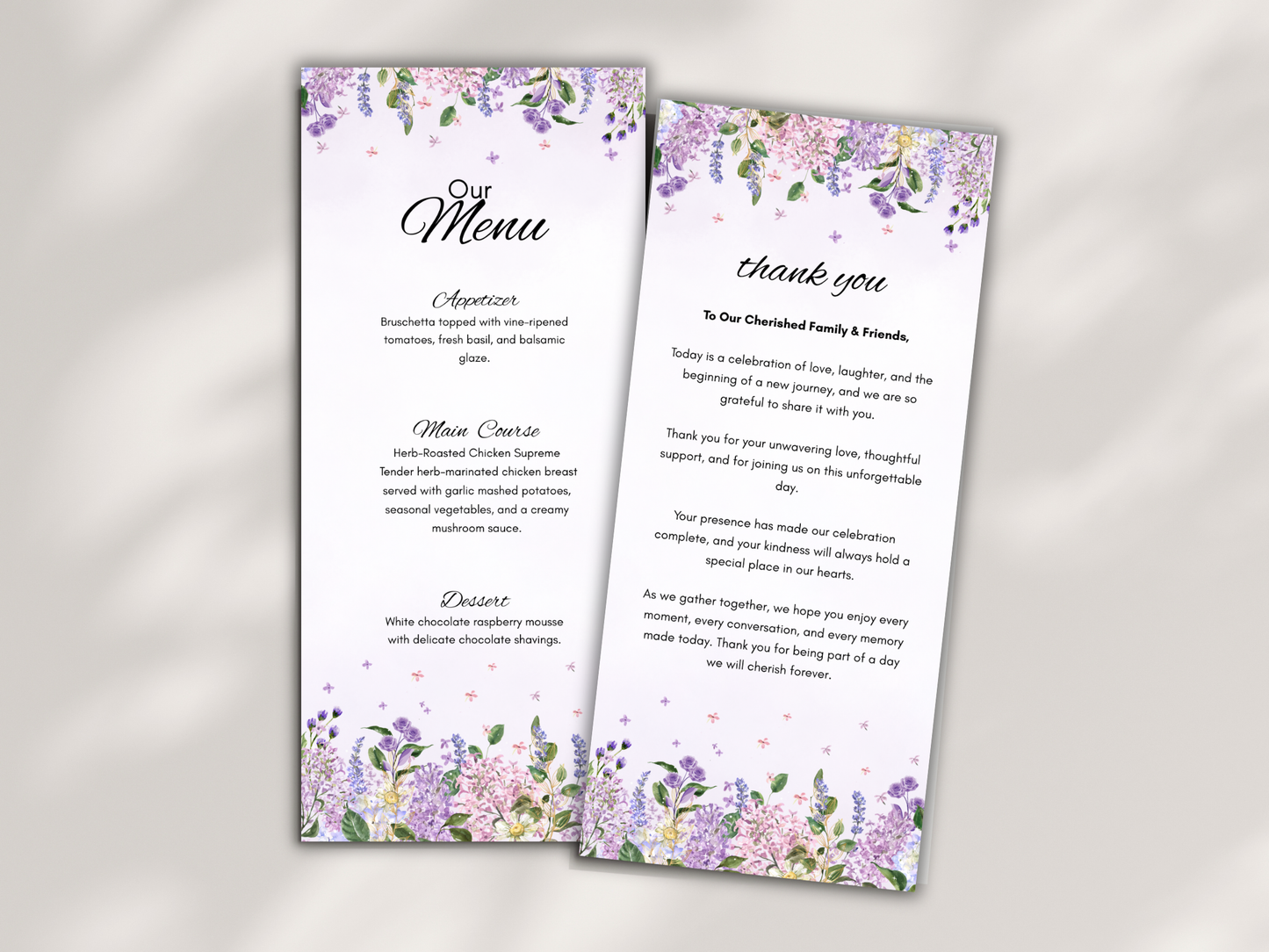 Wedding Menu, Thank You, Table Cards (Editable Canva Template) WI392