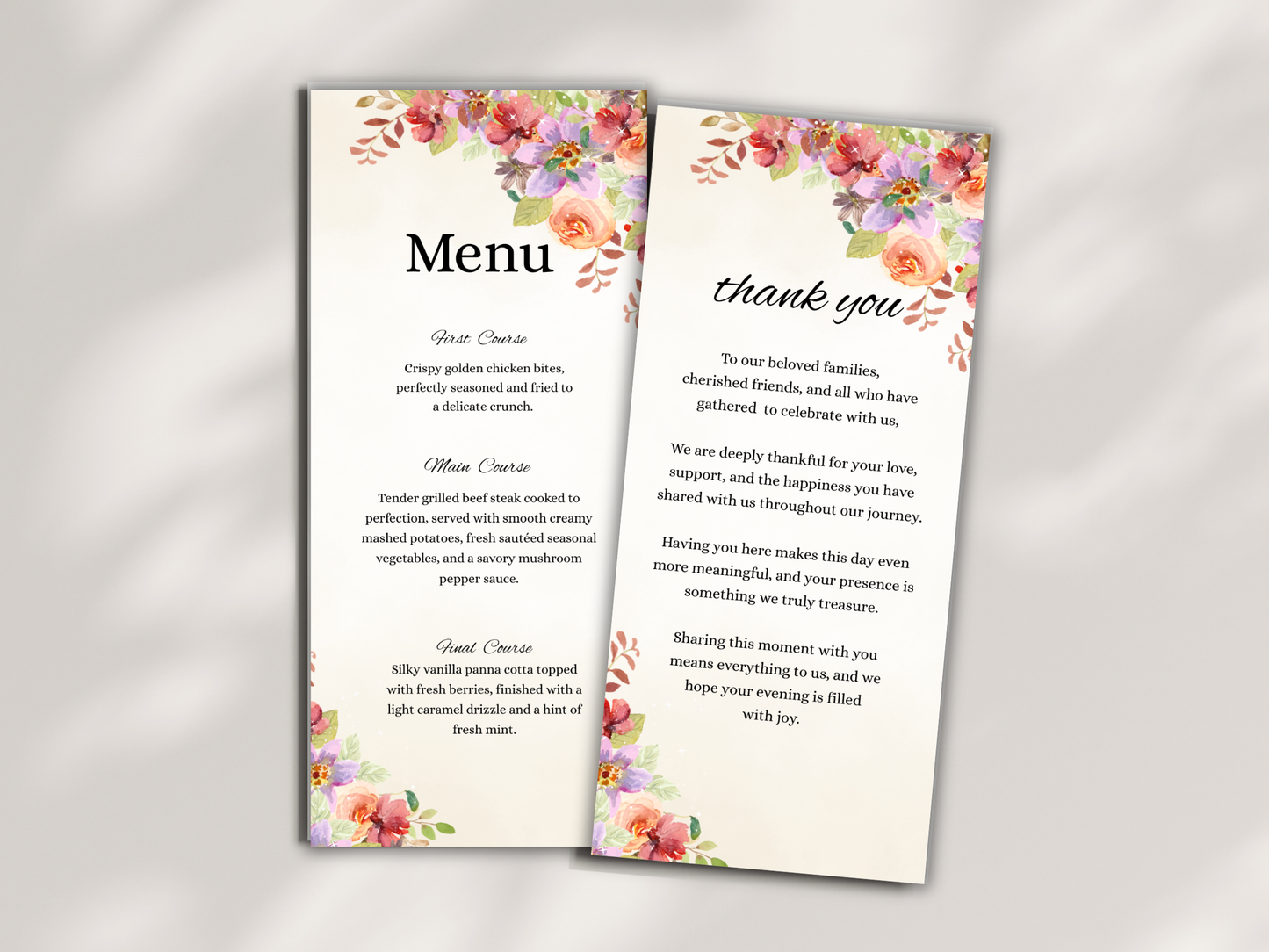 Wedding Thank you Card, Menu Card, Table Card. WI353