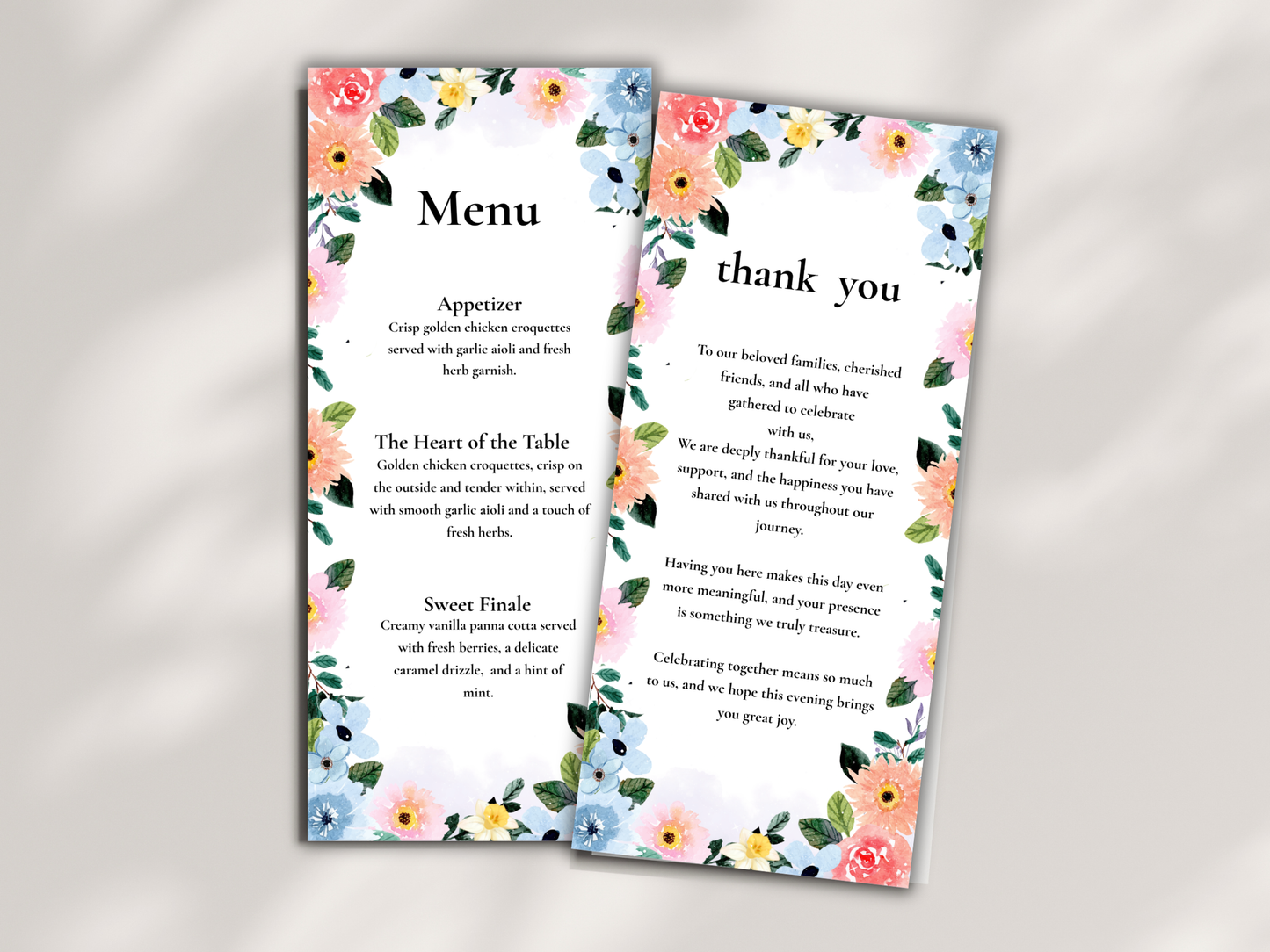 Wedding Thank you Card, Menu Card, Table Card. WI322