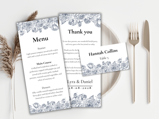 Wedding Thank you Card, Menu Card,  Wedding Bottle Label, Table Card. WI291