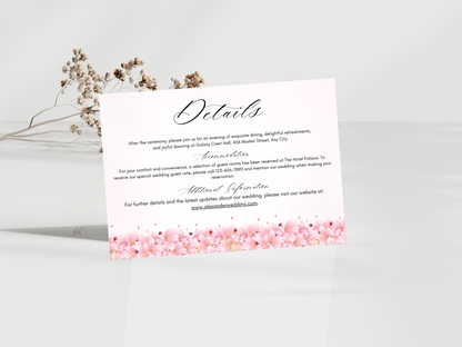 Elegant Cherry Blossom Wedding Invitation Bundle, , RSVP, Details, Menu & Thank You, Editable  Template MTC421