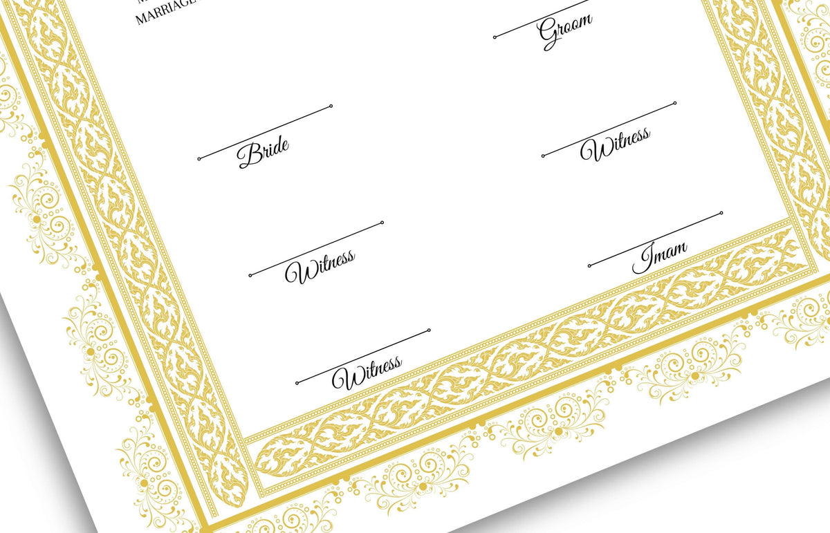Muslim Wedding Contract A3/A4, Gold Islamic Nikkah Certificate Template, Editable. Nn125