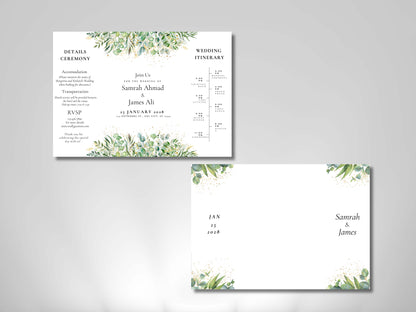 Greenery Gatefold Wedding Invitation | Printable Floral Invite | Gatefold Invite | Editable Template | Modern Wedding Itinerary | WIB128