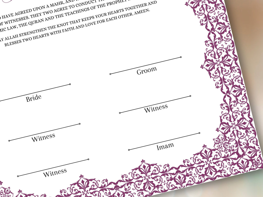 Nikkah Certificate Digital Download Personalised, A4, A3, Template, Editable, Purple Nikkah Nama, Nikkah Contract, Muslim Contract. NN244