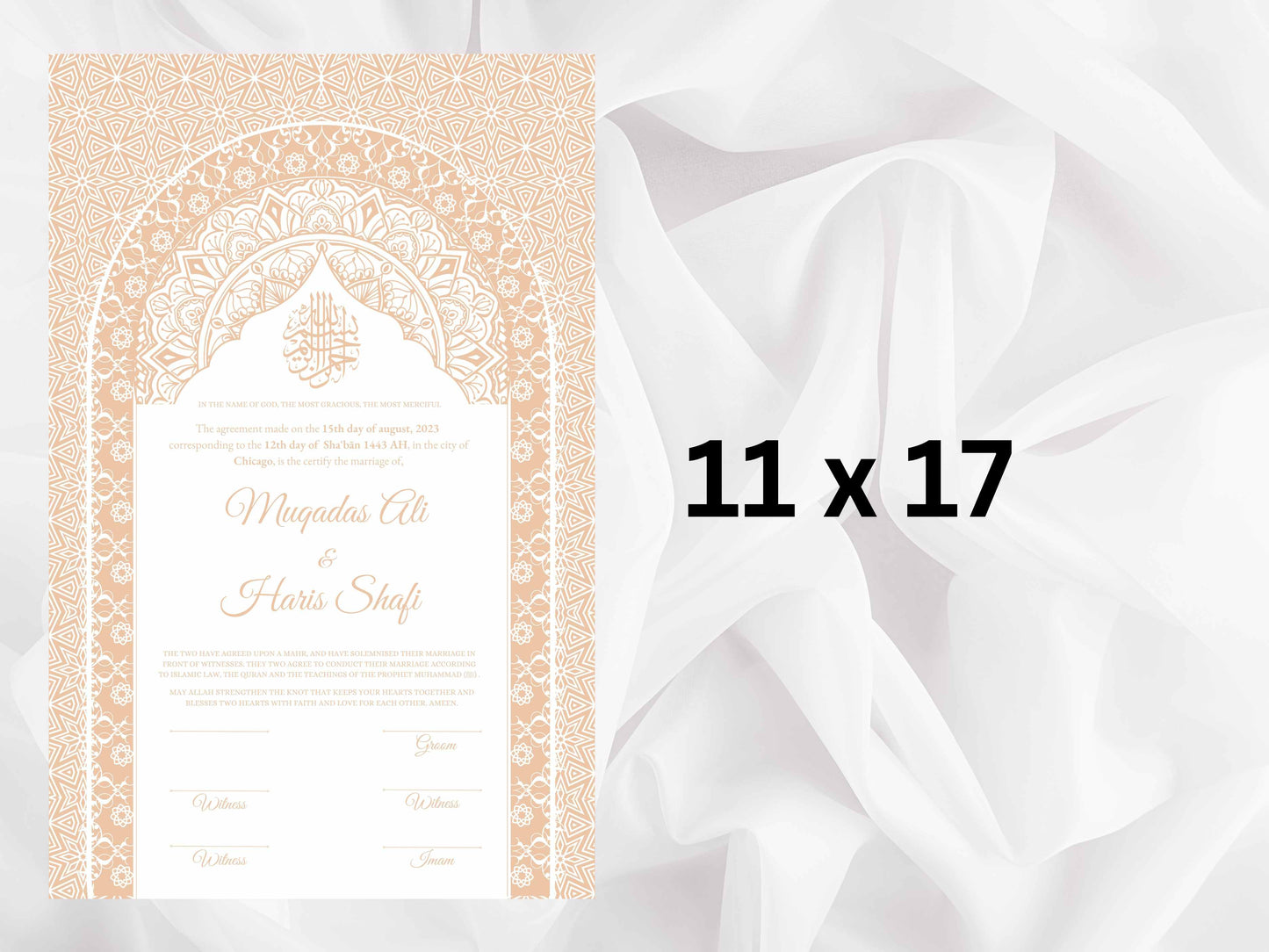 Luxury Nikkah Certificate | Premium Islamic Wedding Contract Gift | Personalised Custom Nikkah Nama | Muslim Marriage. NN70