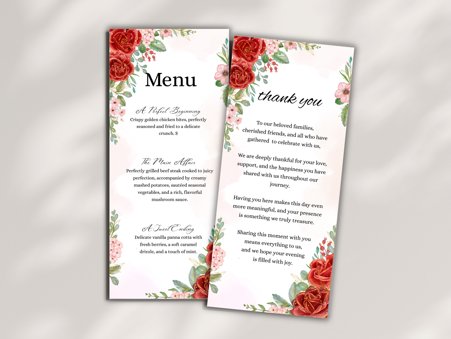 Wedding Thank you Card, Menu Card, Table Card. WI339