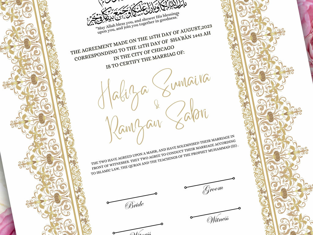 Nikkah Certificate Digital Download Personalised, A4, A3, Template, Editable, Brown Nikkah Nama, Nikkah Contract, Muslim Contract. NN212