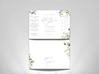 Gatefold Wedding Invitation Template | Green Folded Invite | Printable Ceremony Card | Modern Wedding Schedule Design. WIB127