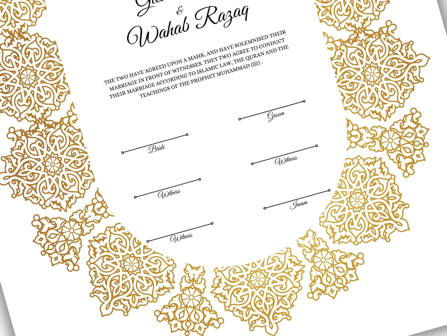 Luxury Gold A4/A3 Nikkah Certificate Template, Premium Gold Frame, Islamic Contract, Wedding Nama, Muslim Marriage Contract. 163