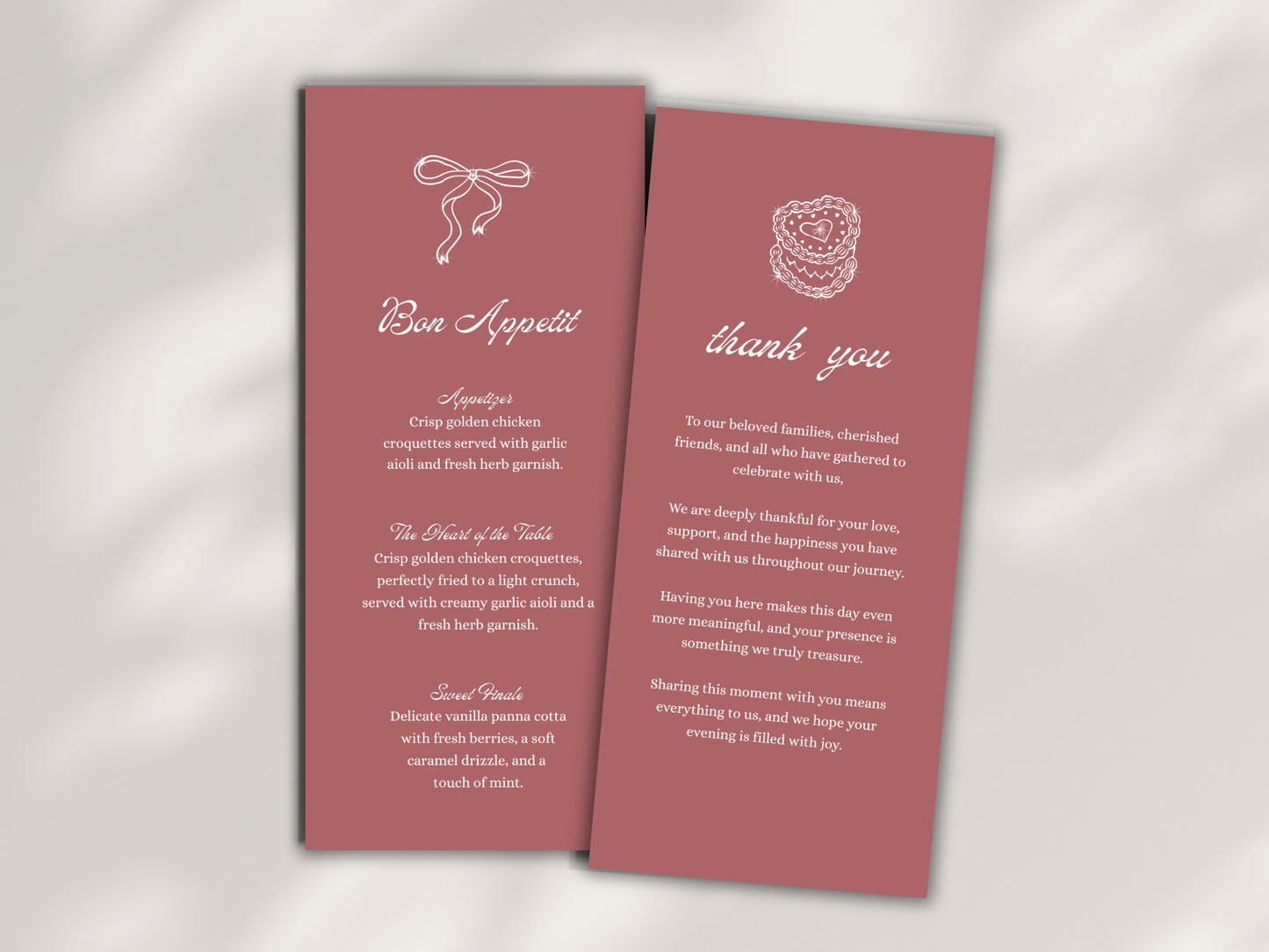 Wedding Thank you Card, Menu Card, Table Card. WI325