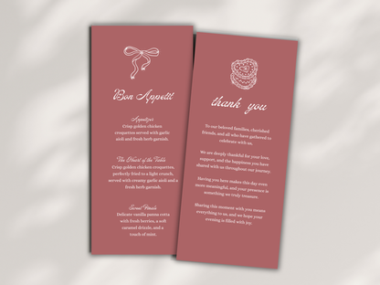 Wedding Thank you Card, Menu Card, Table Card. WI325