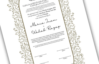 A4/A3 Nikkah Certificate, Customizable Luxury Islamic Nikkah Marriage Contract Certificate, Muslim Wedding Gift. NN155