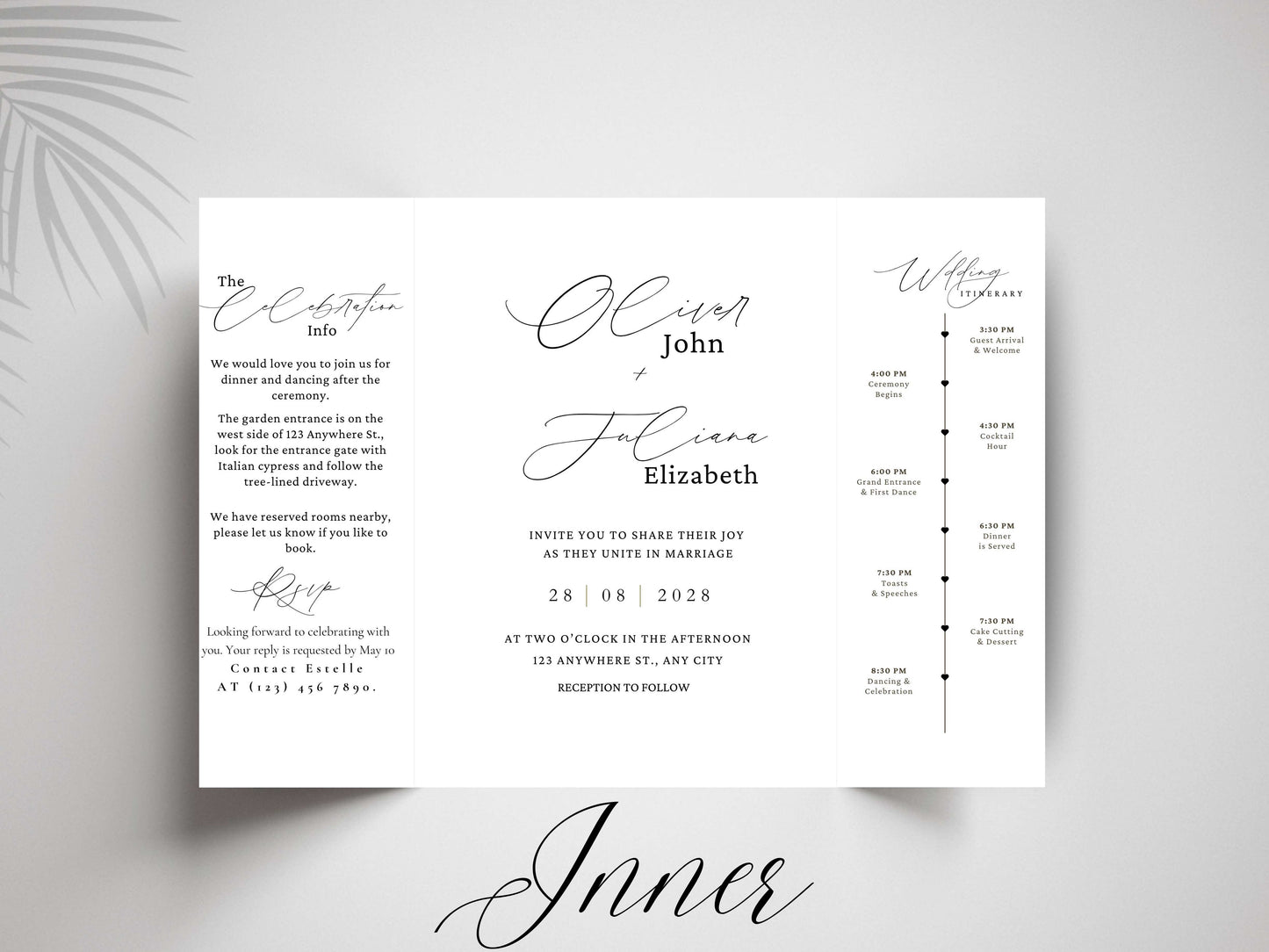 Minimalist Gatefold Wedding Invitation | Modern Elegant Wedding Card | Simple Wedding Invite with Details. WI156