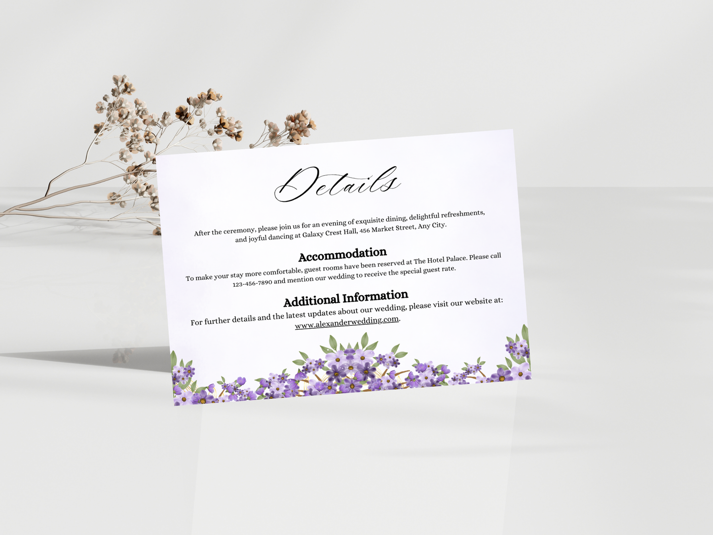 Elegant Floral Wedding Invitation, Details, RVSP, Editable card, Instant Download MTC408
