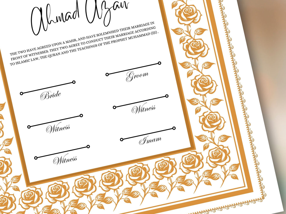 Rose Nikkah Certificate Template, Editable Nikkahnama, Printable Nikah Contract, Muslim Contract, Nikkah Islamic Marriage Contract.NN254