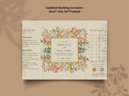Floral Wedding Invitation Template | Save the Date with Timeline Schedule & Dress Code | Elegant Editable Printable Invite. WI169