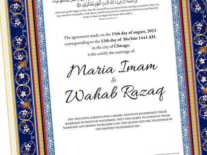 Nikkahnama | Custom Luxury Nikkah Contract | Mughal | Mughal | Inspired Luxury Nikkahnama | Nikkah Certificate in Pdf Template. NN165