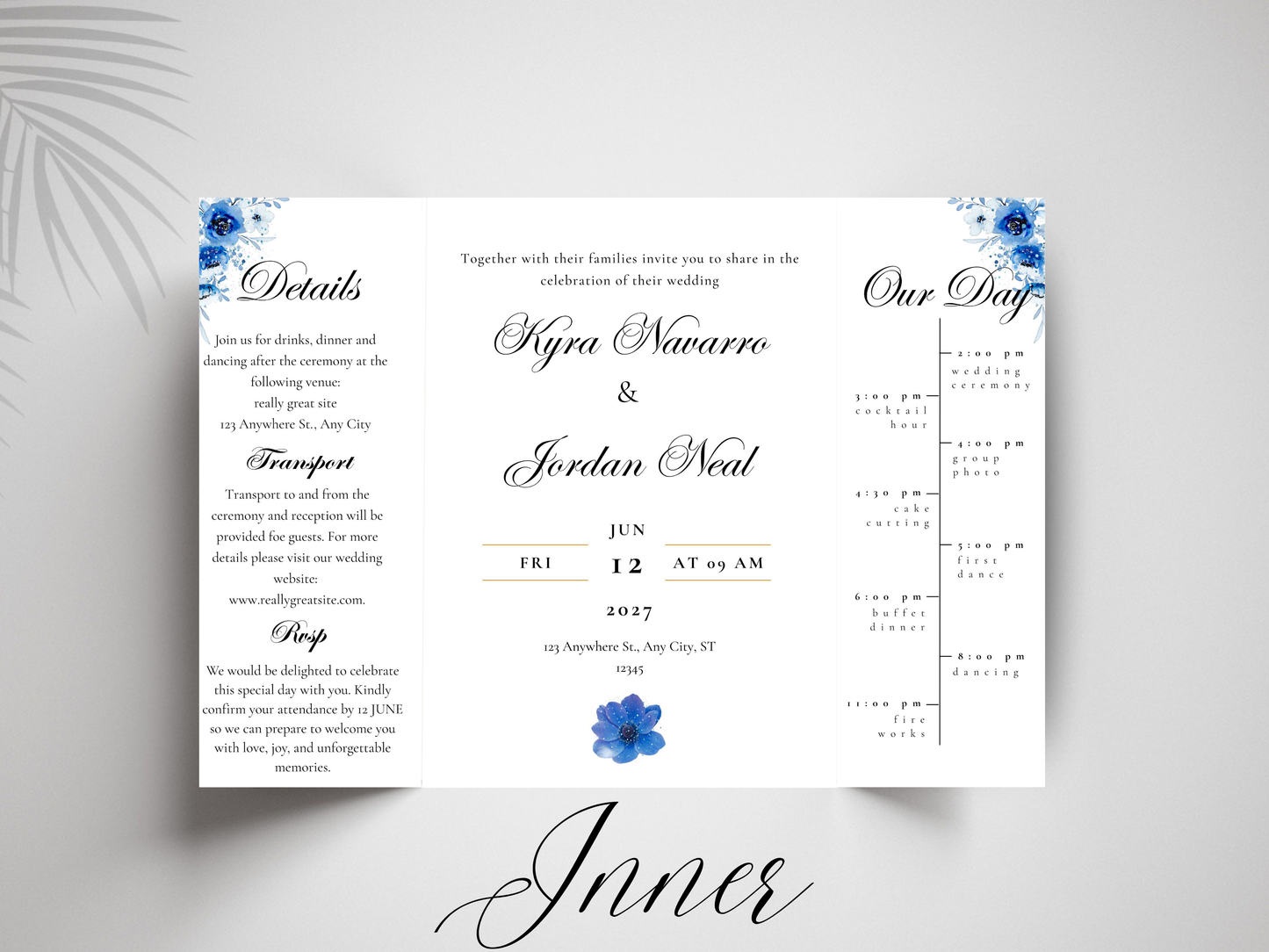 Gatefold Wedding Invitation Template, Menu Card, Thank you Card, Place Card, Name Card WI268