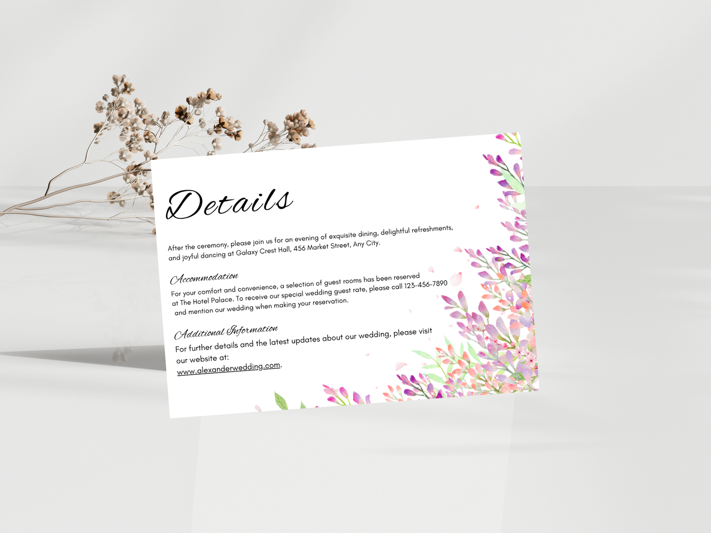 Wisteria Floral Wedding Invitation, Editable RSVP, Details, Canva Template MTC 422
