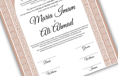 Islamic Marriage Certification | Nikahnama | Contract | Muslim Wedding | Digital Nikkah A4/ A3 | Editable. NN131