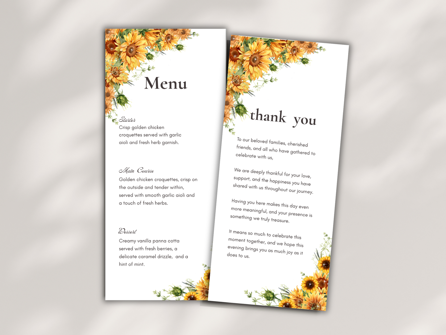 Wedding Thank you Card, Menu Card, Table Card. WI319