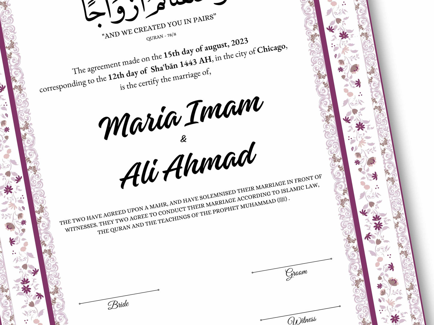 Nikkahnama | A4/A3 Custom Luxury Nikkah Contract | Digital contract | Inspired Luxury Nikkahnama | Nikkah Certificate Pdf Template. NN144