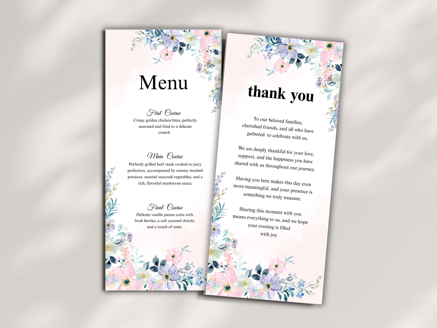 Wedding Thank you Card, Menu Card, Table Card. WI350