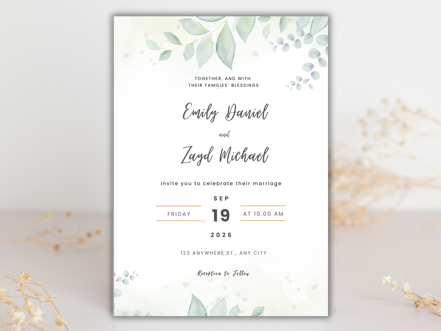 Wedding Invitation Bundle, RSVP, Thank You Card, Table Card, Menu Card, Reception Card, Details Card. WI240