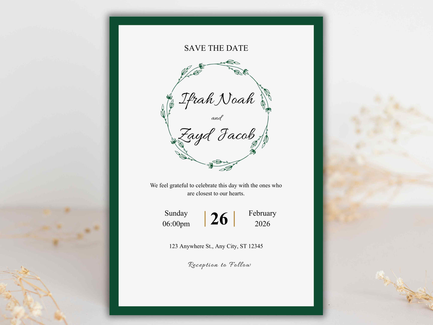 Wedding Invitation Bundle, RSVP, Thank You Card, Table Card, Menu Card, Reception Card, Details Card. WI254
