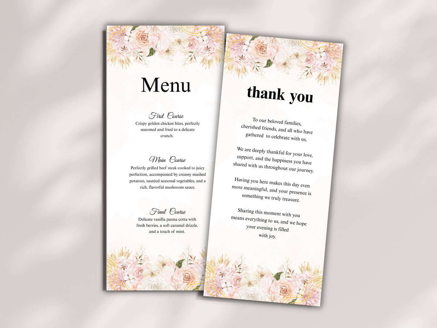 Wedding Thank you Card, Menu Card, Table Card. WI351
