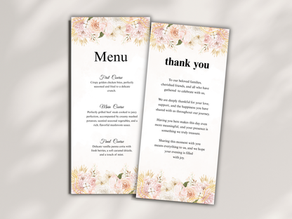 Wedding Thank you Card, Menu Card, Table Card. WI351