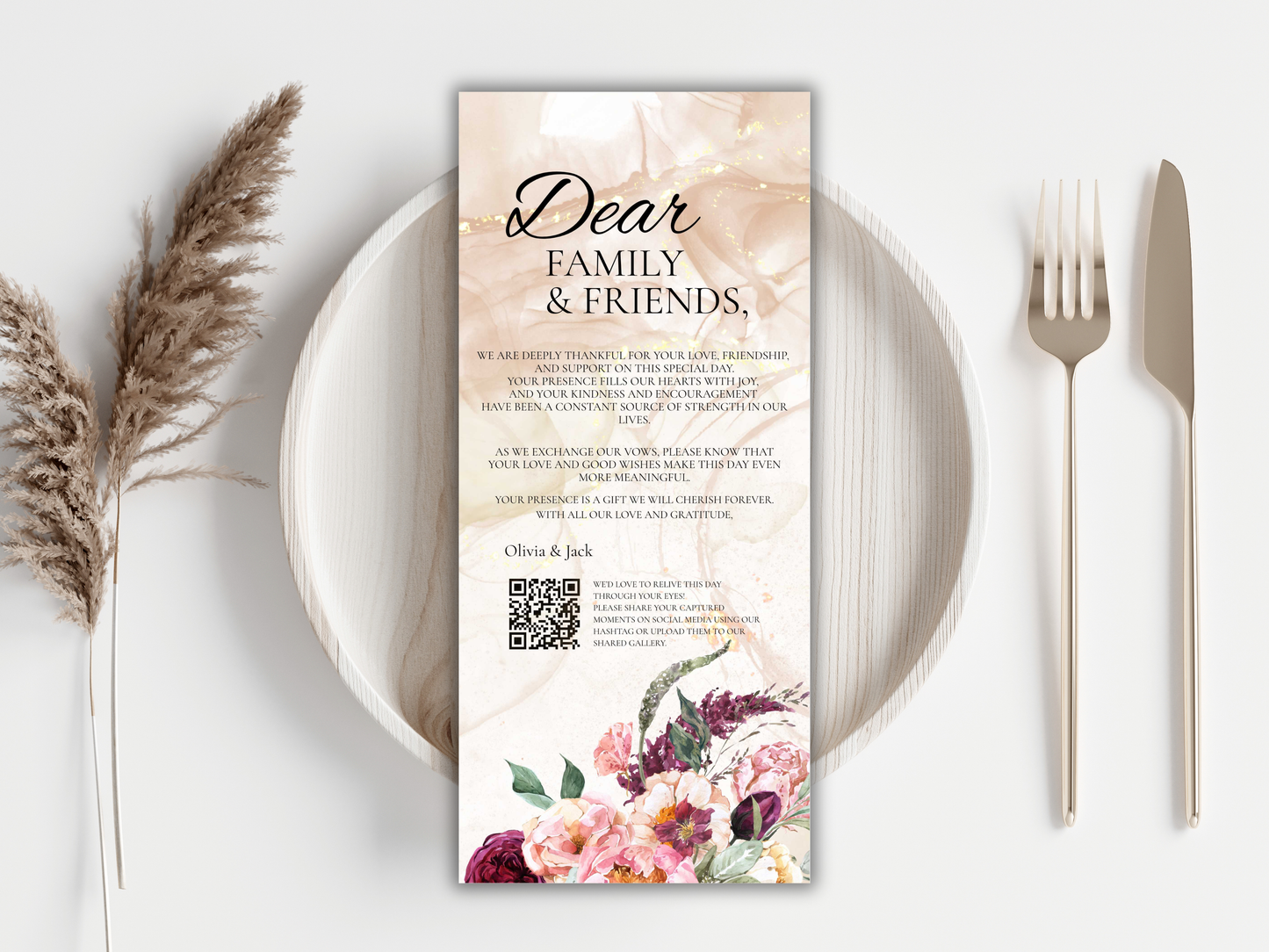Wedding Menu Card Template, Table Card Thank you Card. WI269