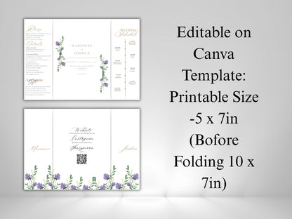 Elegant Floral Gatefold Wedding Invitation with Timeline | Rustic Folded Wedding Card | Botanical RSVP Invite | Digital WIB124