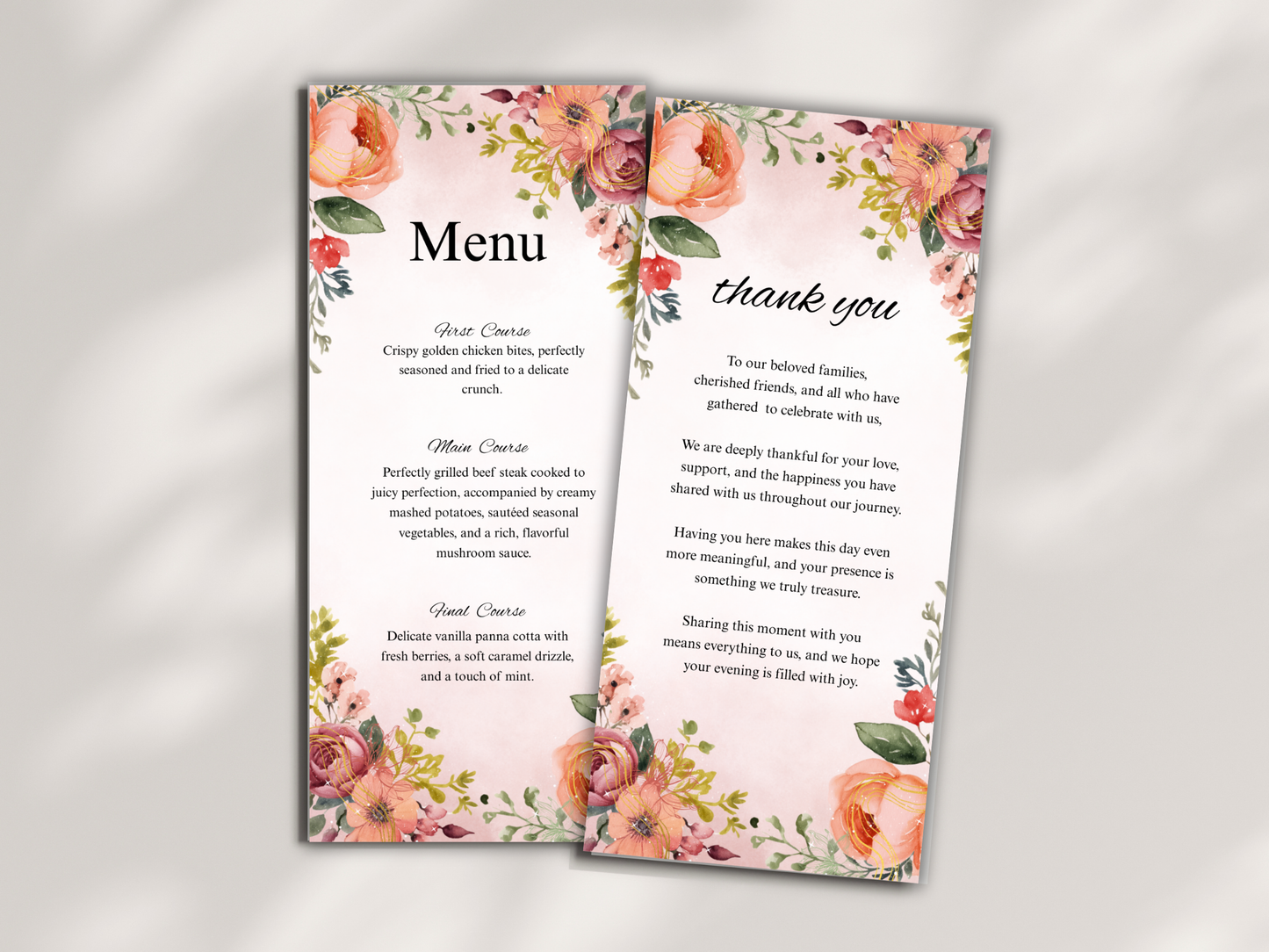Wedding Thank you Card, Menu Card, Table Card. WI345