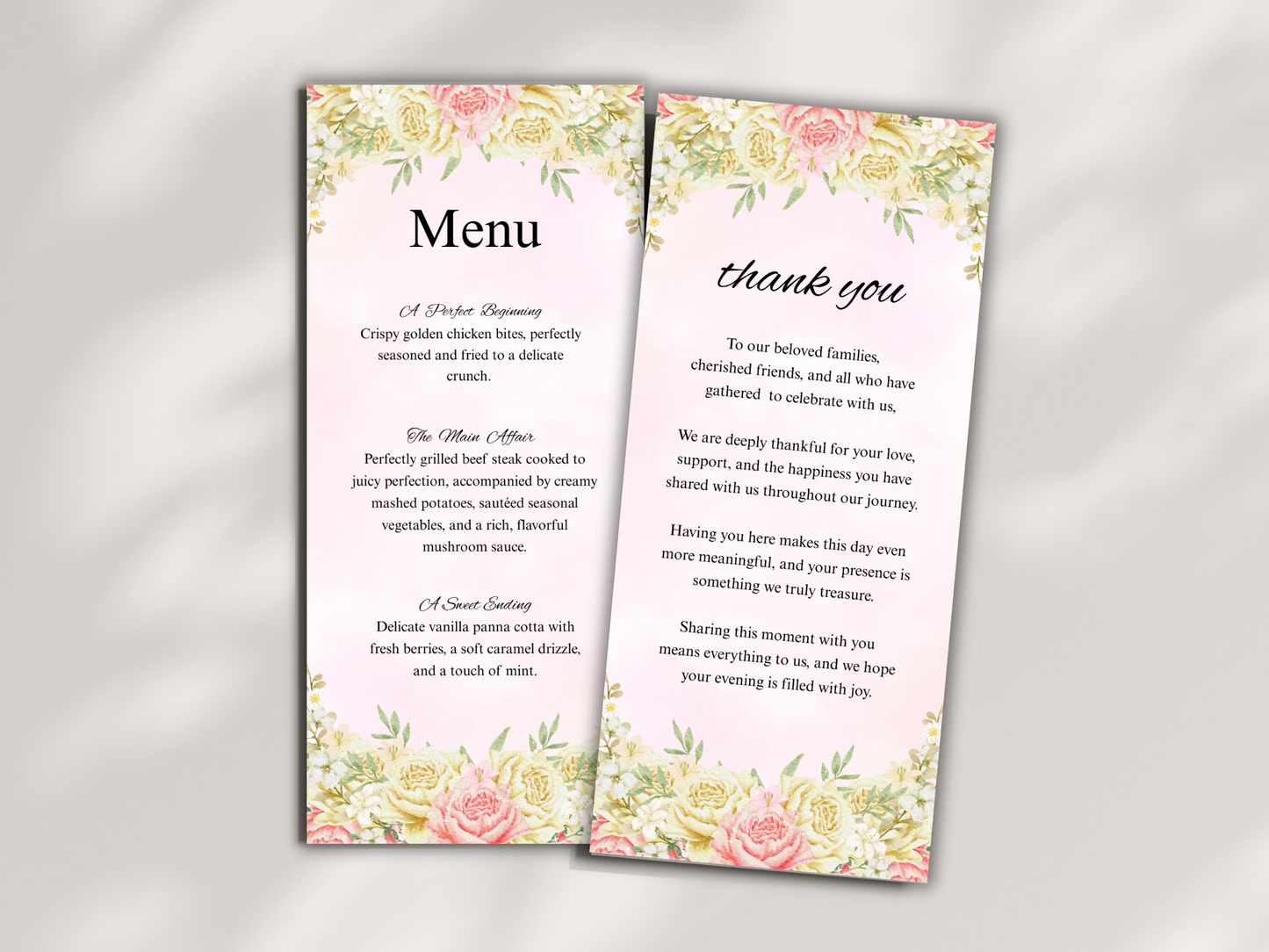 Wedding Thank you Card, Menu Card, Table Card. WI341